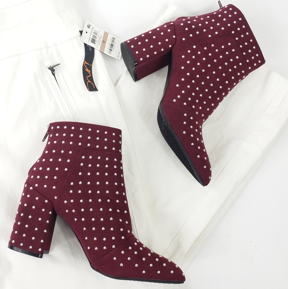 ❤ WINE AVE. SUEDE STUD ANKLE BOOTS - WINE - Picture 3 of 6